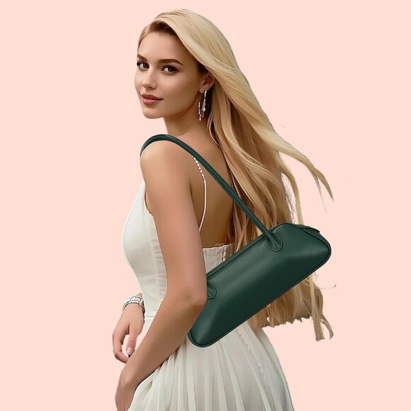 Women Dark Green PU Leather Shoulder Purse Elegant Swing Bag for daily use Work - Picture 2 of 7